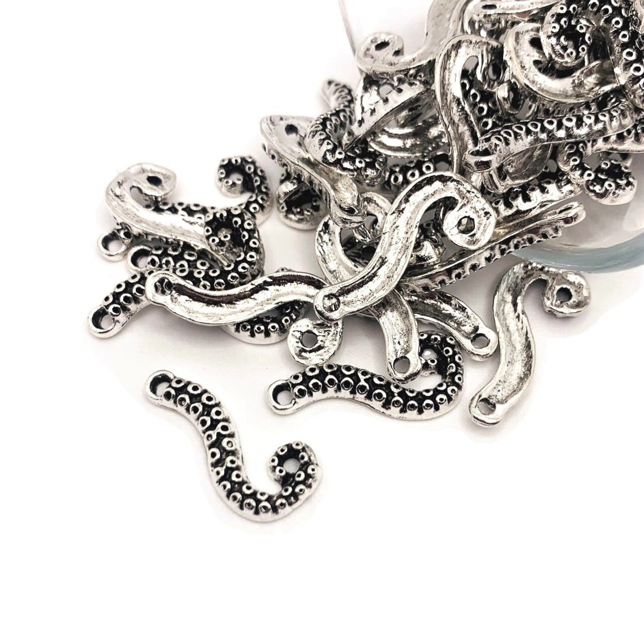 1, 4, 20 or 50 Pieces: Silver Octopus Charm Connectors